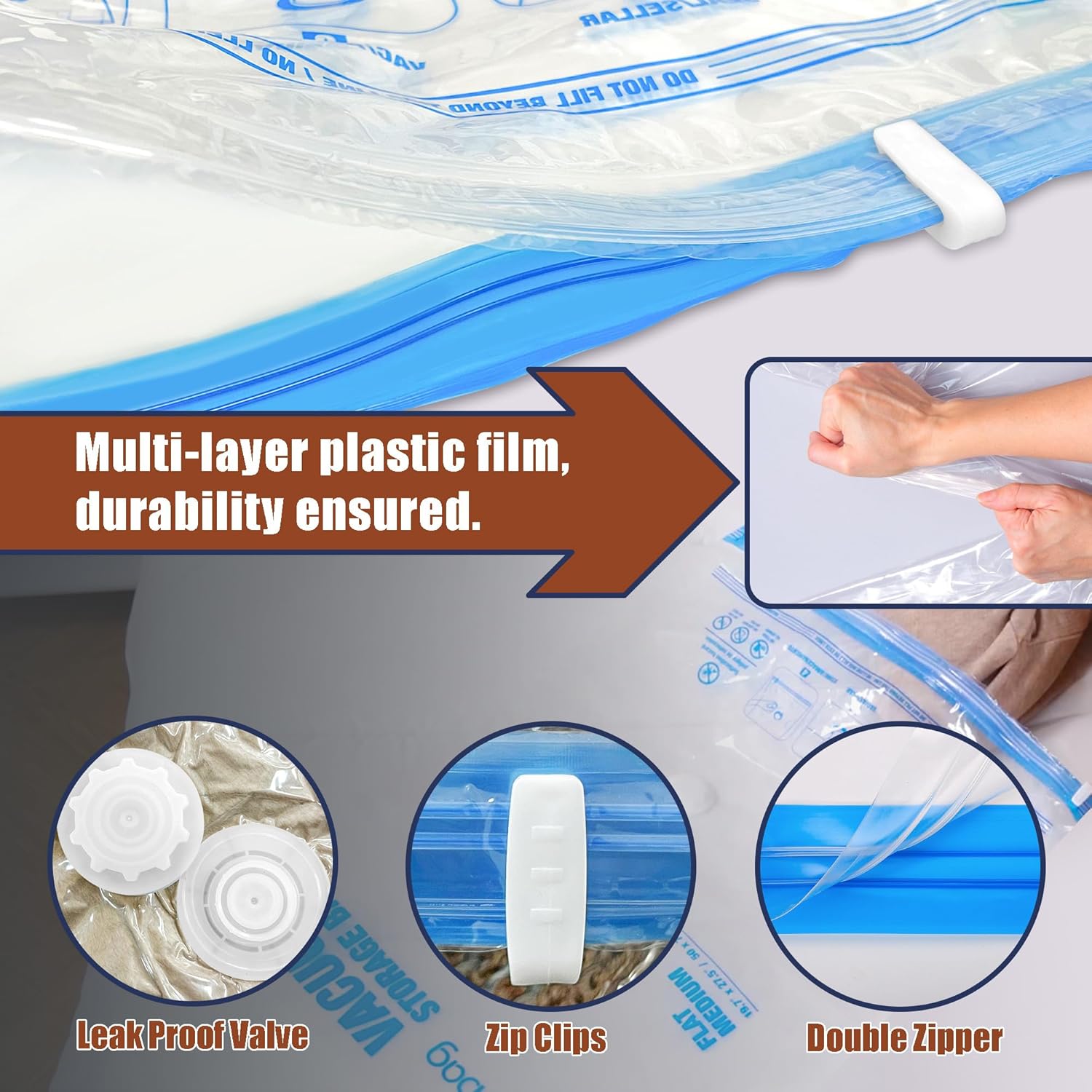 12 Jumbo Vacuum Storage Bags for Bedding, Vacuum Seal Bags for Clothing | Extra Large XL, Airtight Triple Seal, Save 80% Space, Hand Pump, Work with Vacuum, Double Zip, Reusable, Easy to Use - Image 7