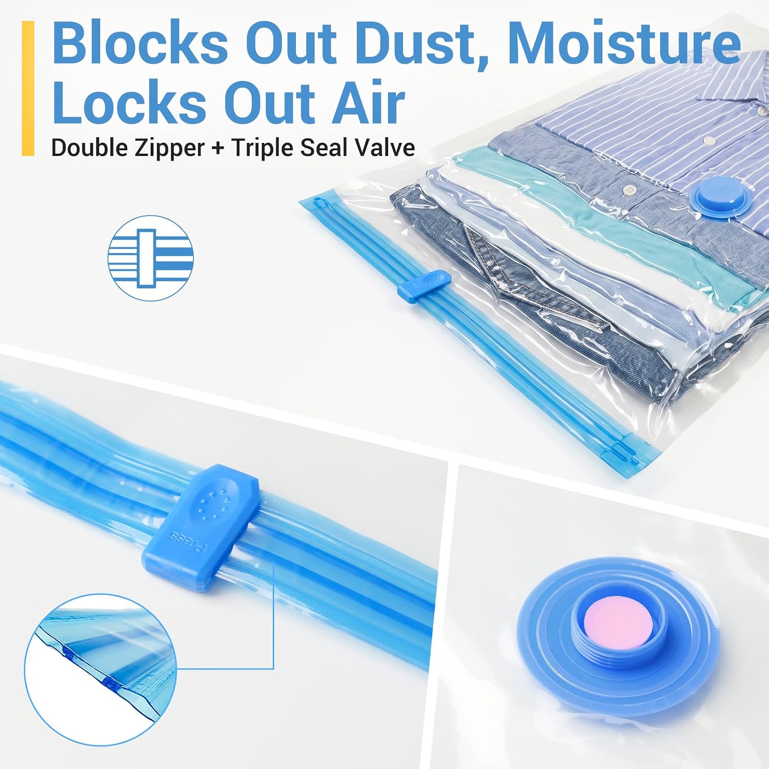 Fygrip Vacuum Storage Bags with Hand Pump, Plastic Packaging Bags, 80% Space Saver Vacuum Seal Bags for Clothing, Travel Lugggage, Blankets, Comforters, 20 Combo - Image 3