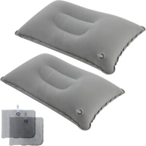 2Pack Ultralight A4 Size Inflatable Travel Pillow, Small Squared Flocked Fabric Air Pillow for Traveling, Holiday Trip, Hiking, Camping,Napping,Neck Lumbar Support(Gray)