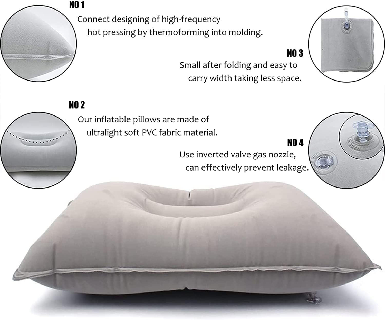 2Pack Ultralight A4 Size Inflatable Travel Pillow, Small Squared Flocked Fabric Air Pillow for Traveling, Holiday Trip, Hiking, Camping,Napping,Neck Lumbar Support(Gray) - Image 2